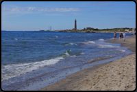 Blick von der Nordspitze Grenen zum Leuchtturm von Skagen